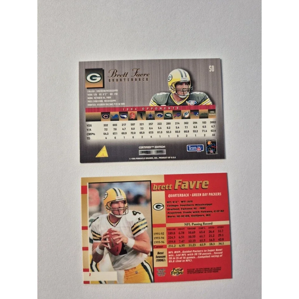 Brett Favre 2 Card Lot 1995 Pinnacle Select Certified & Bowman's Best Green Bay